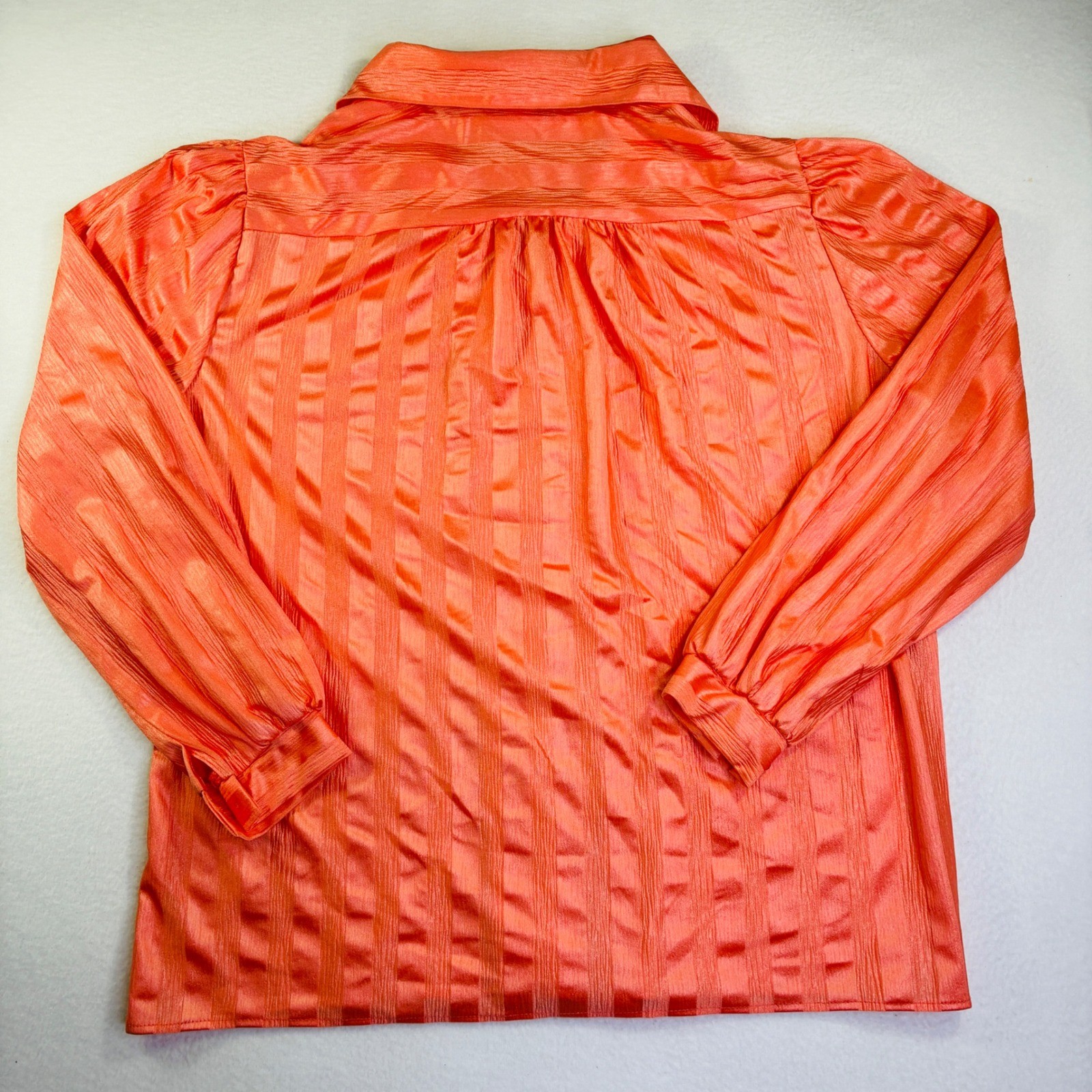 Vintage Copy Cats Coral Orange Striped Button Up Blouse Long Sleeve Size 18 USA