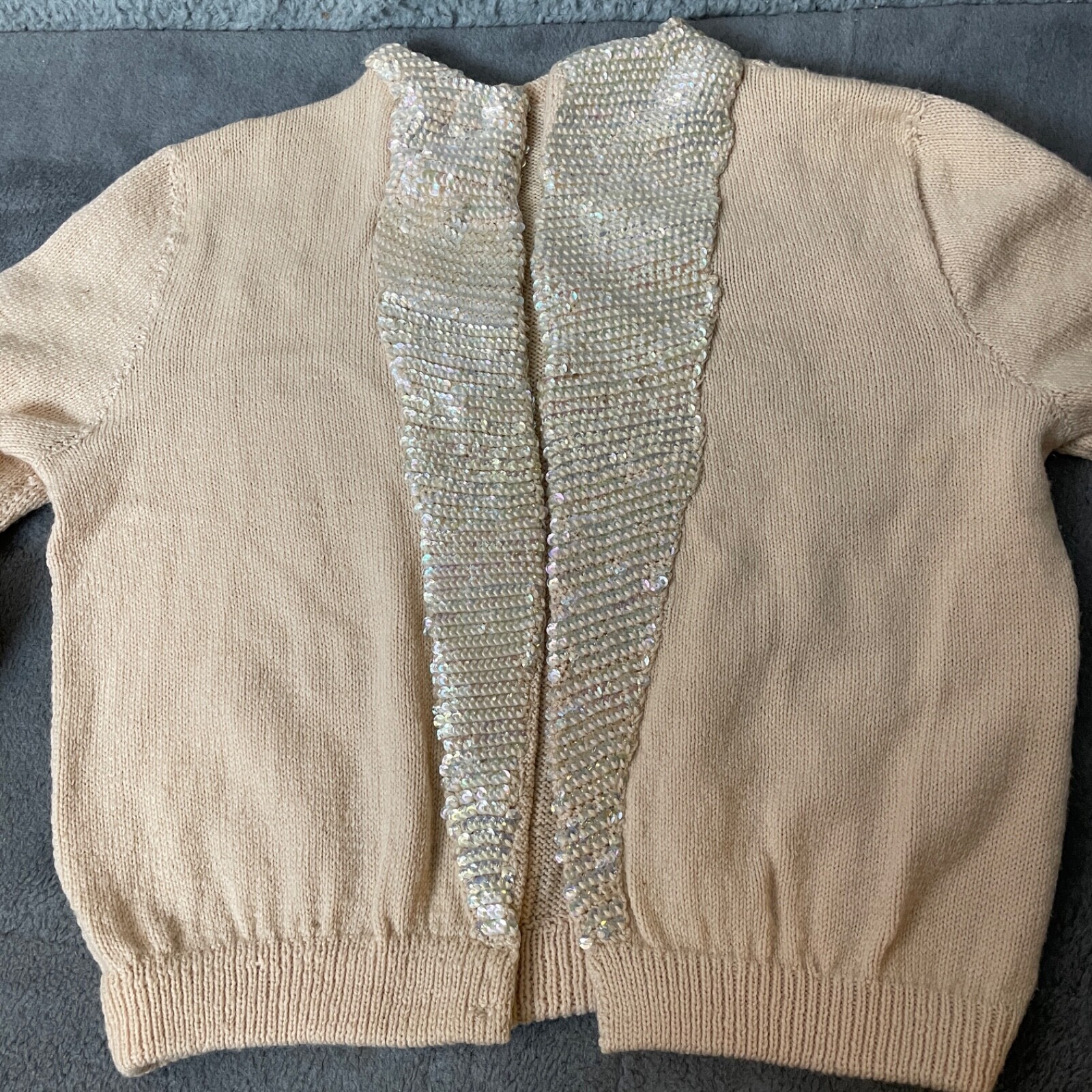 VTG Artisan Made Cardigan Sweater Womens S/M Beige Sequins Hand Knit