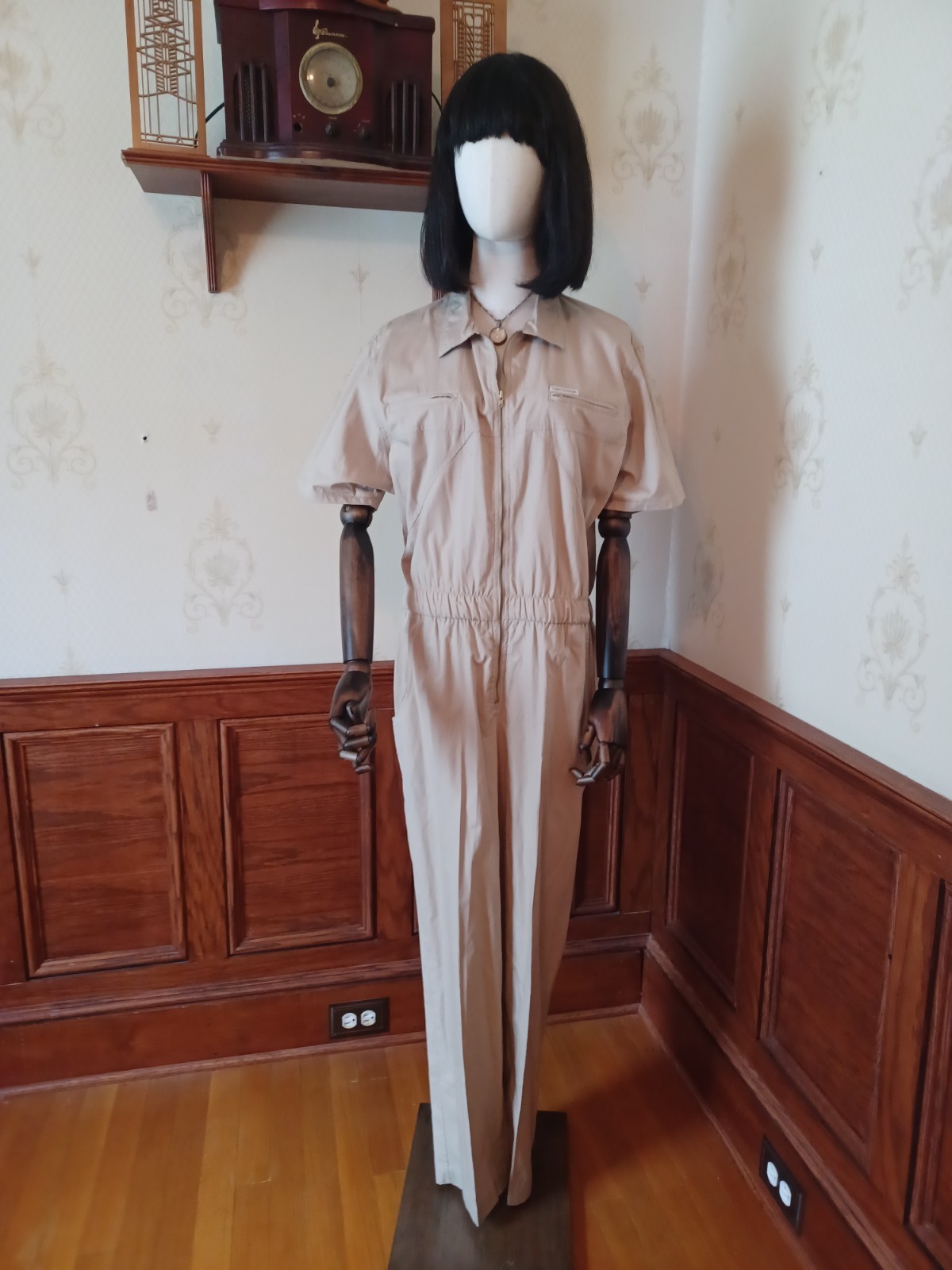 Vintage 1980s Saint Germain Paris Boho/Utilitarian Tan 100% Cotton Jumpsuit
