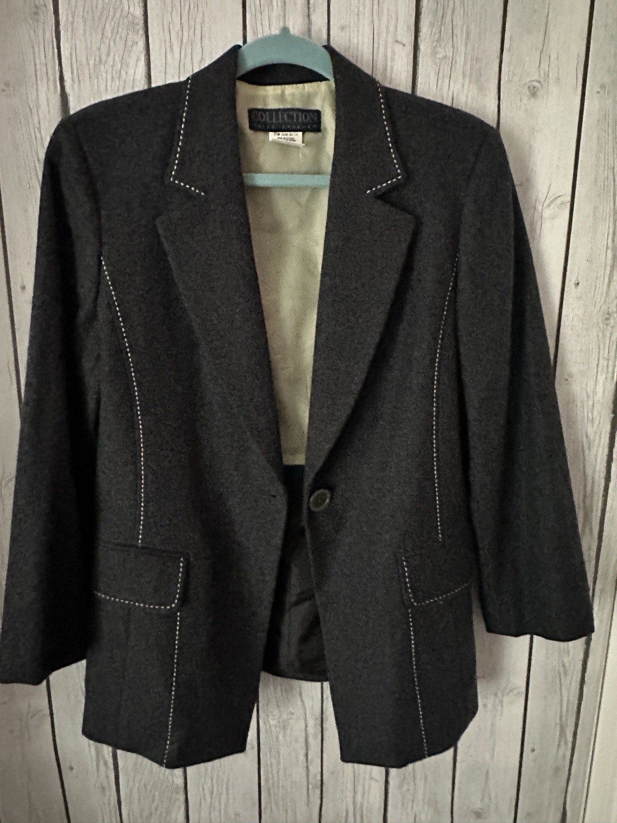 Collection By Harve Benard Gray Wool White Stitching Blazer Jacket 10 Vintage