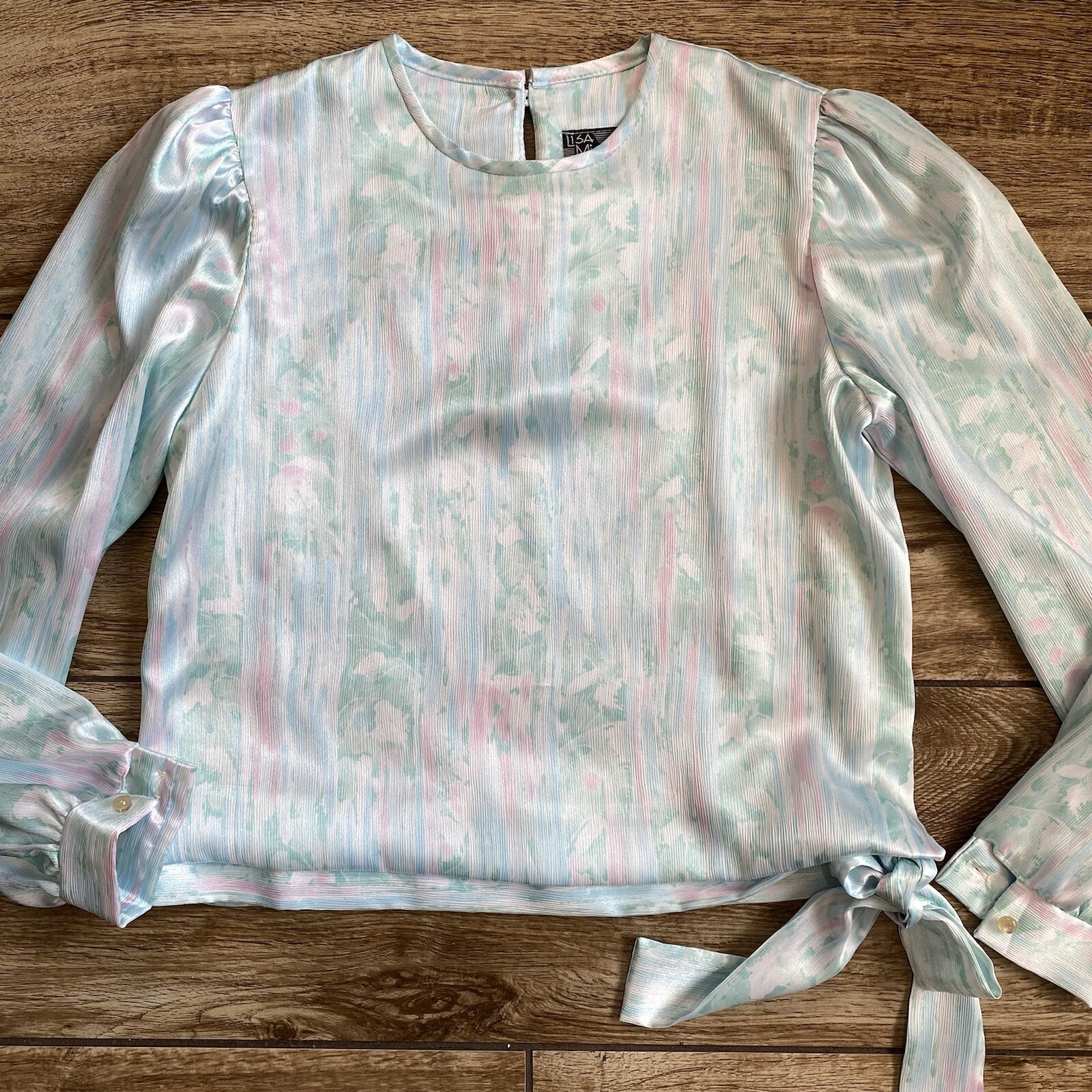 Vintage Lisa Michaels 1980s Pastel Blouse Tie Hem Waist size 6 Shirt