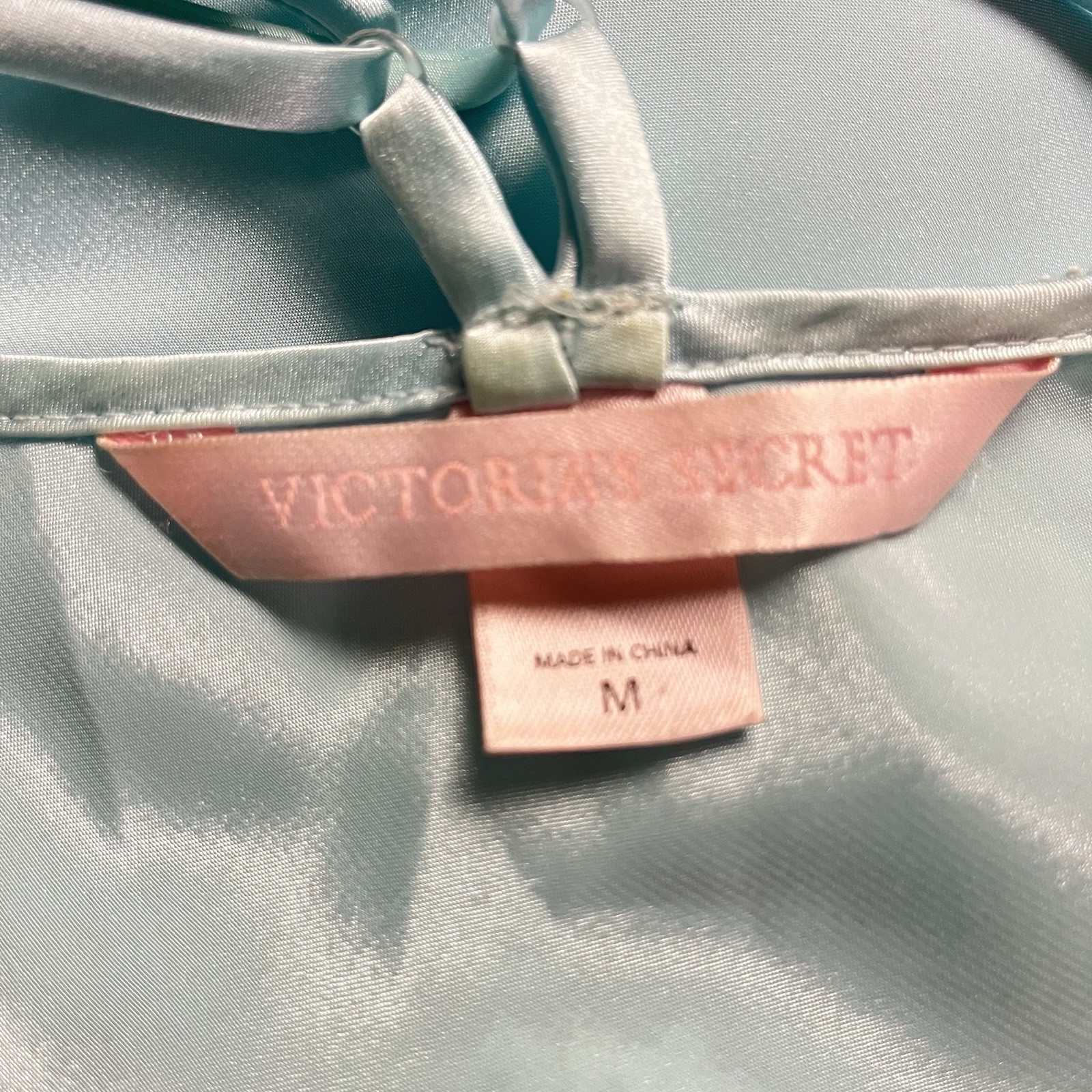 Vintage Victoria’s Secret Aqua Satin Chemise w/Adjustable Straps Size Medium