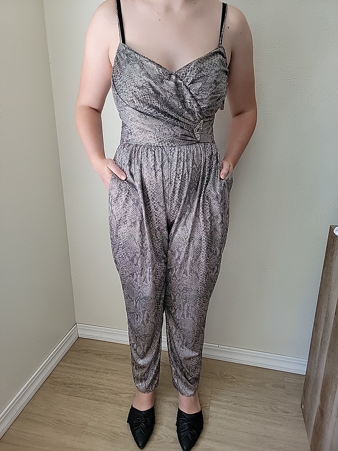 Vintage 80s Snakeskin Sparkle Jumpsuit With Bling Broche Rock Dissco Party 12?