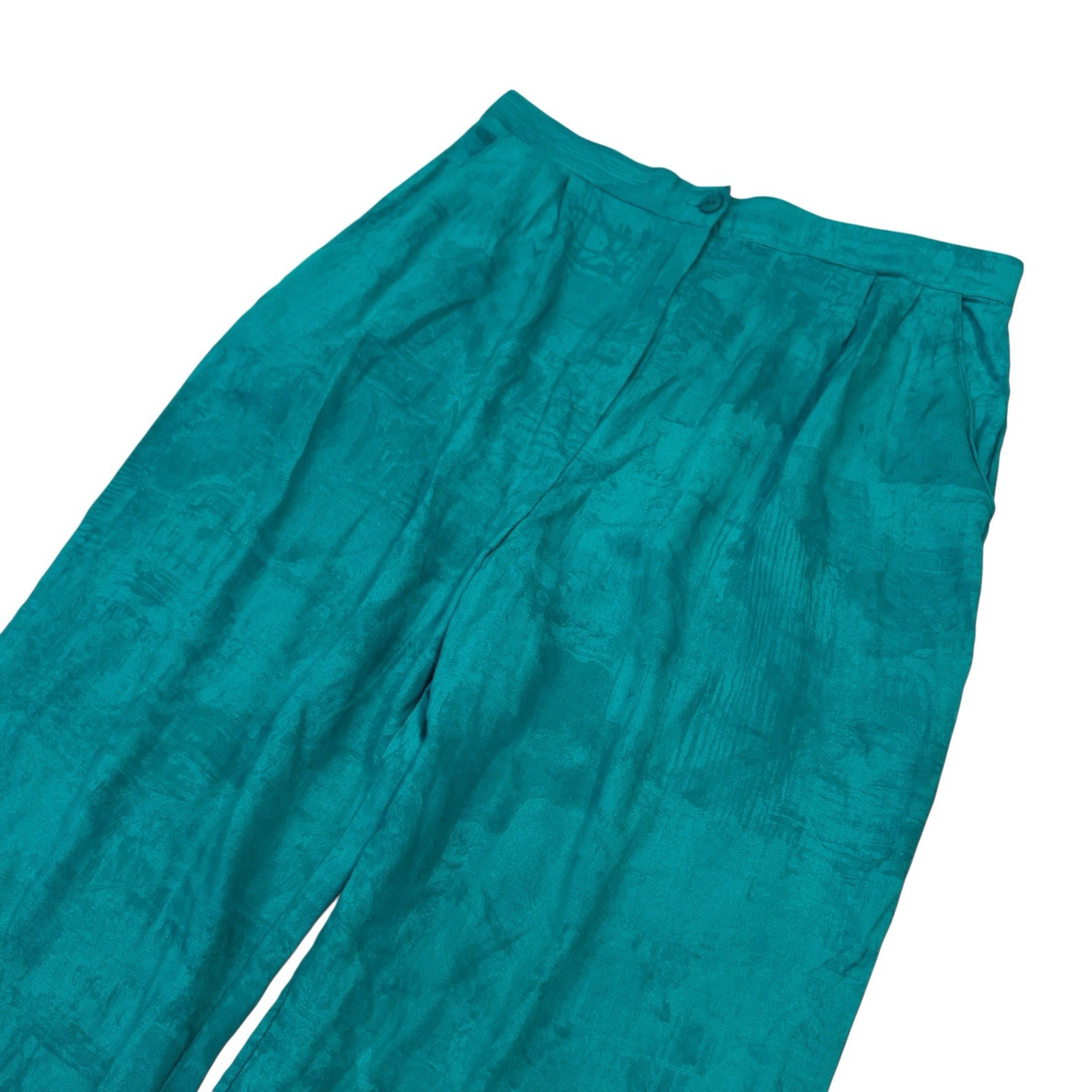 Vintage Pierre Lamonte Teal Rayon Wide Leg Pants Size M 29 Waist