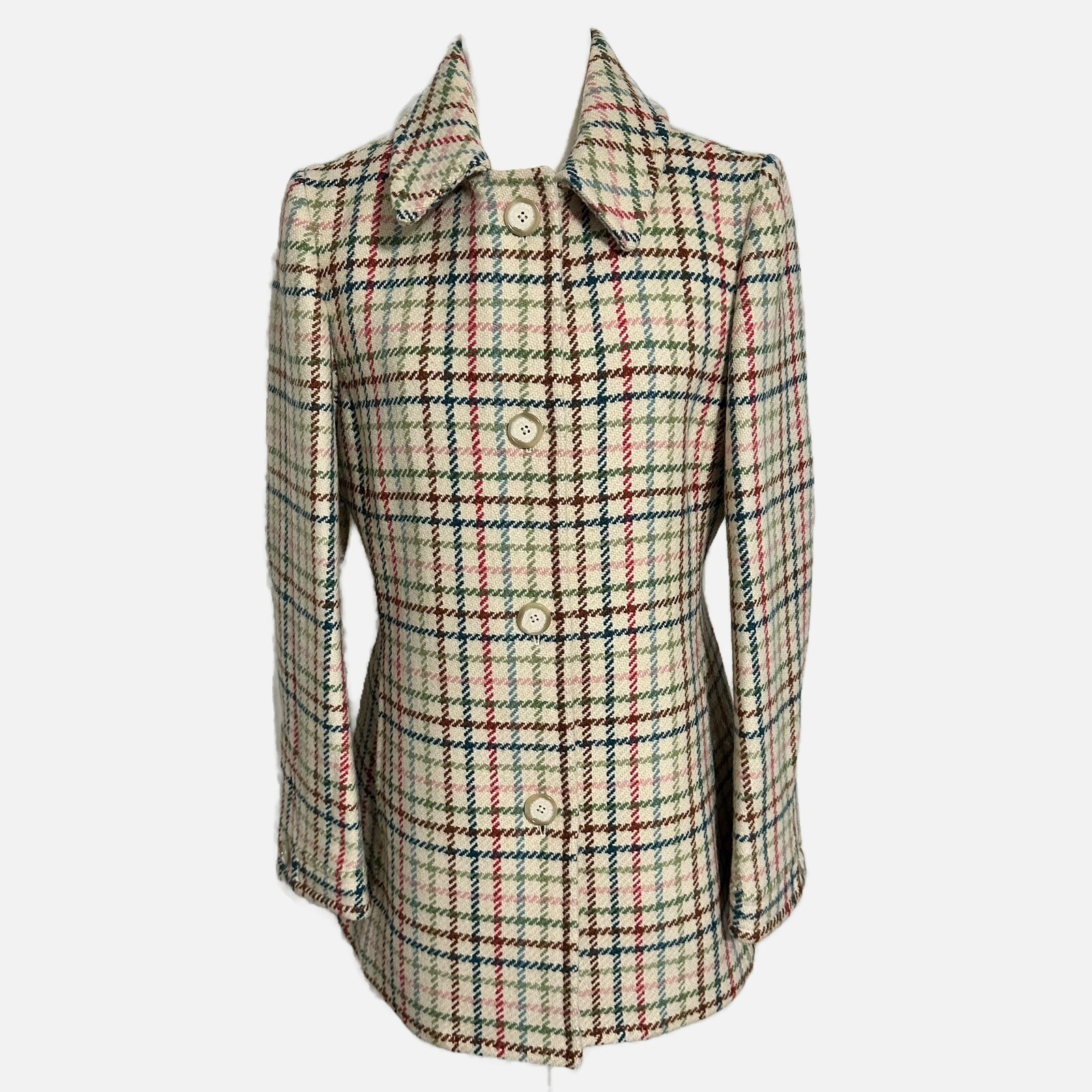 COACH Women’s Multicolored 100% Wool Tattersall Hound’s Tooth Coat Jacket SZ M