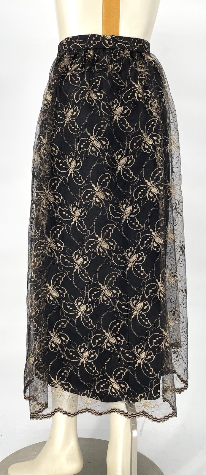 OOAK VTG 1980s Fairy Goth Queen Metallic Butterfly Overlay Glam Midi Skirt med