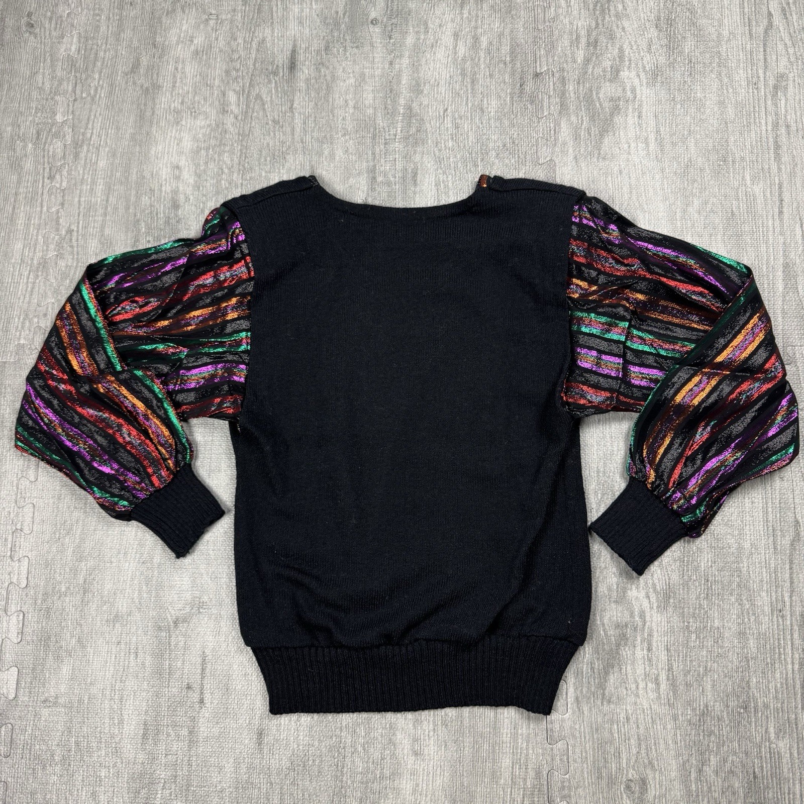 VTG 80S ANTHONY SICARI WOMENS KNIT TOP METALLIC STRIPED RETRO USA SIZE SMALL S