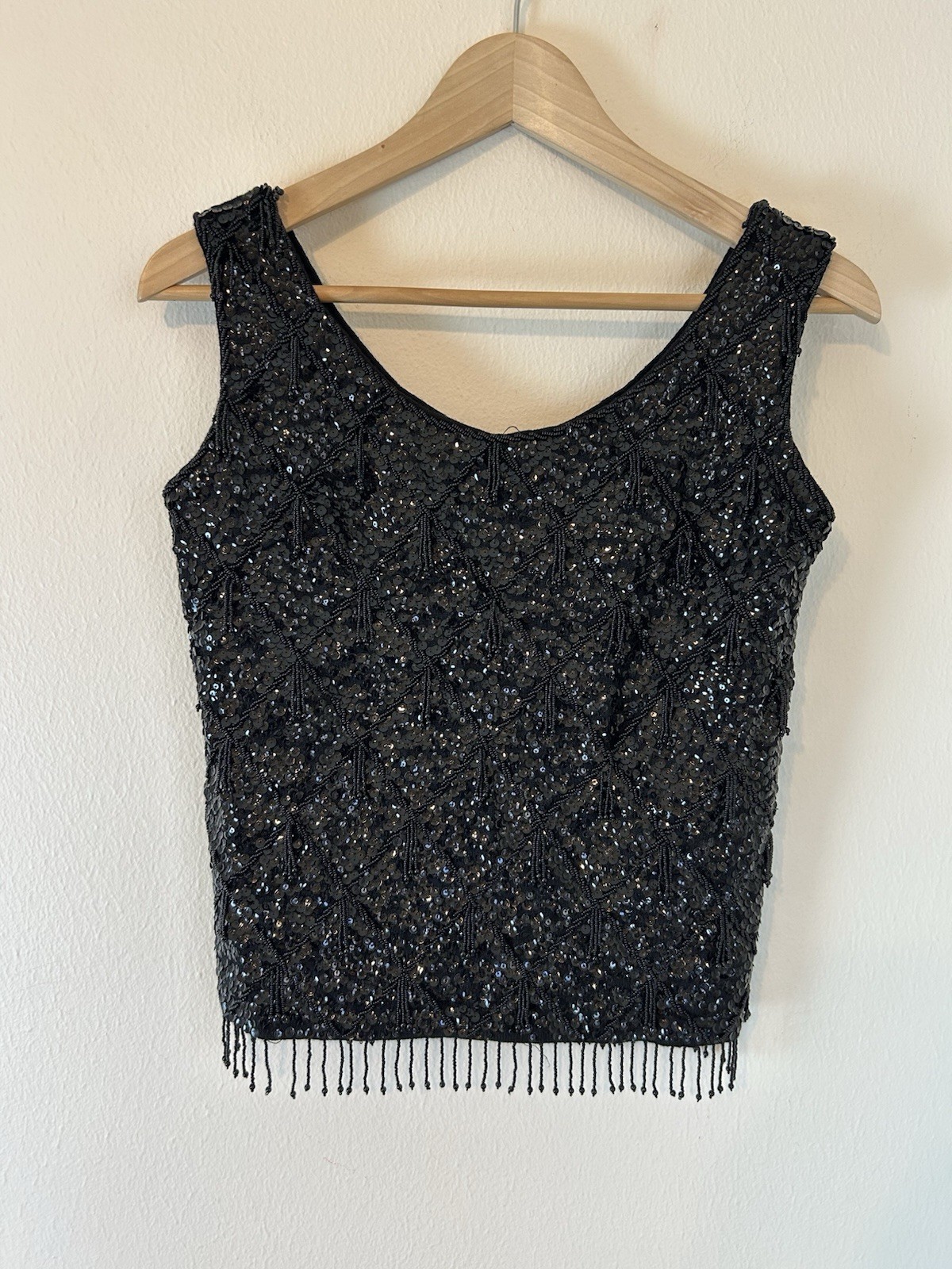 Imperial Imports 50s Flapper British Crown Vintage Wool Sequin Beaded Tank Top