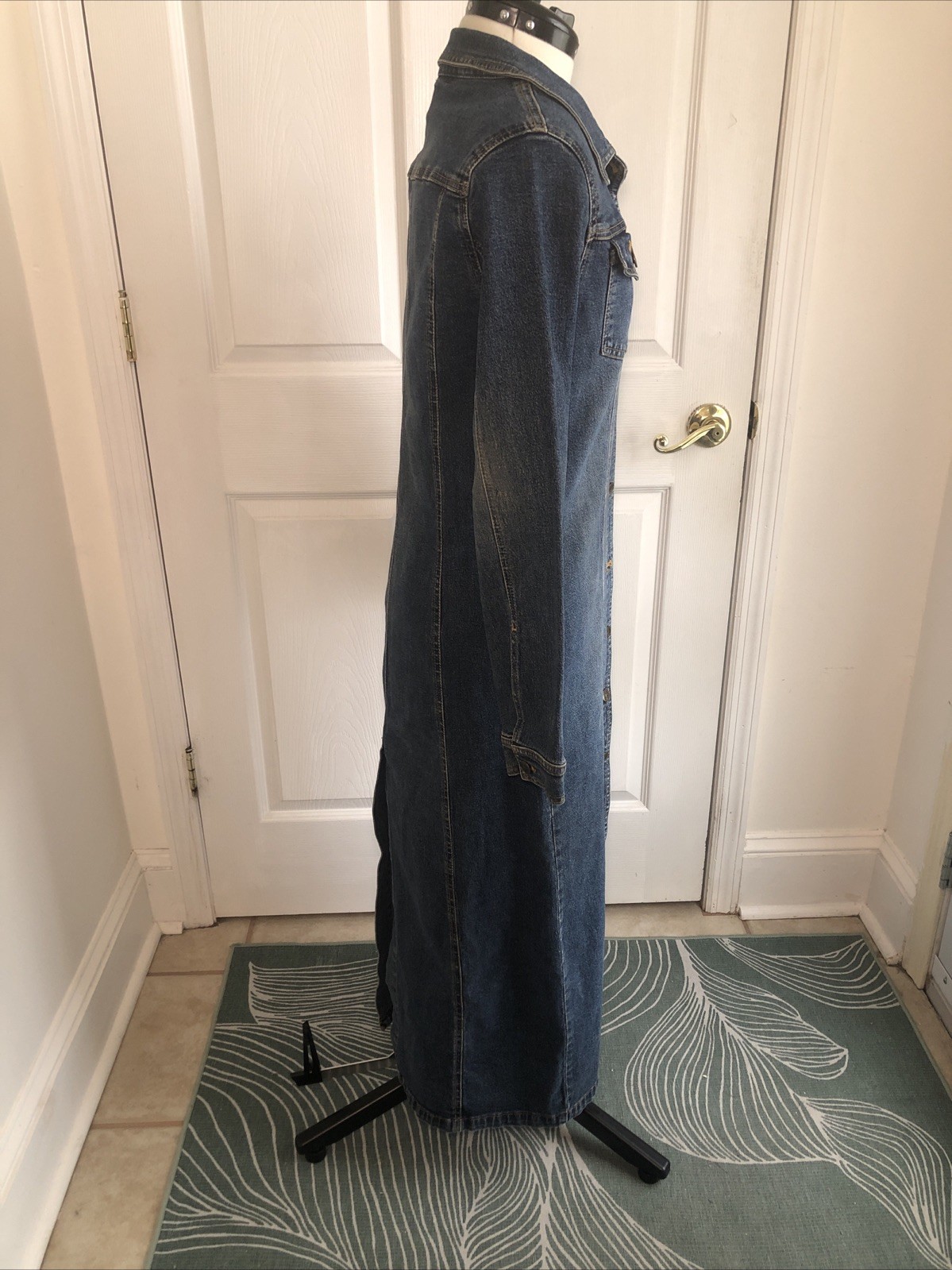 Vtg Bisou Bisou Y2K Maxi denim Jacket Coat dress duster sz Med 90s grunge
