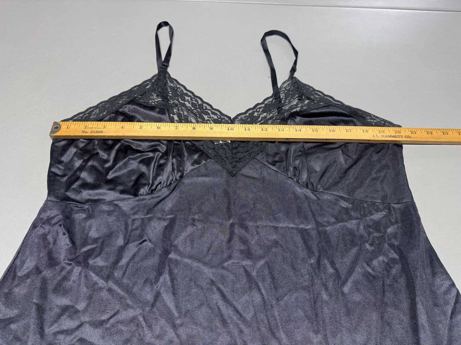 Vtg Sliperfection Sissy Full Slip Black Sz 44 Nylon Tricot Antron Silky Lace USA