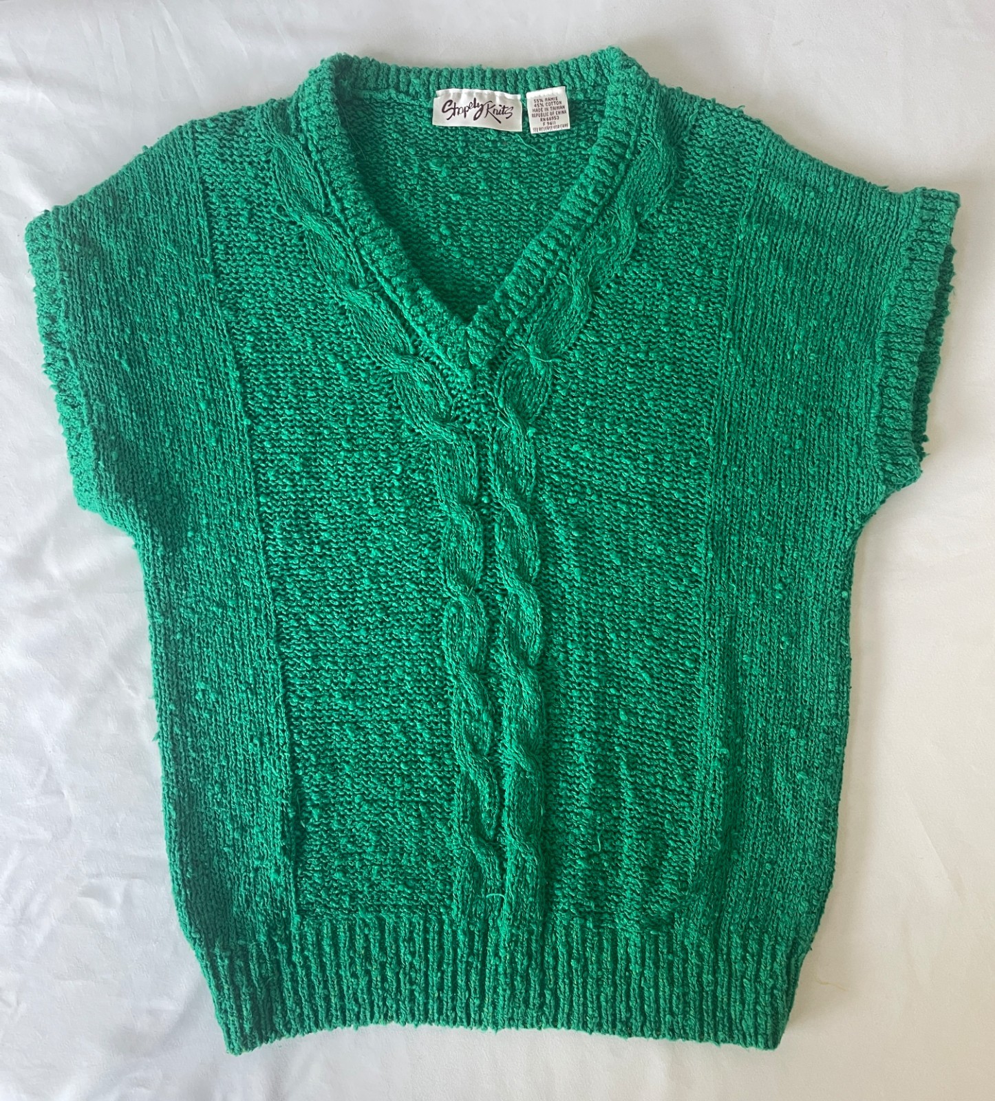 Vintage 80’s SHAPELY KNITS Green Ramie & Cotton Knit Sweater Top Women’s Size M