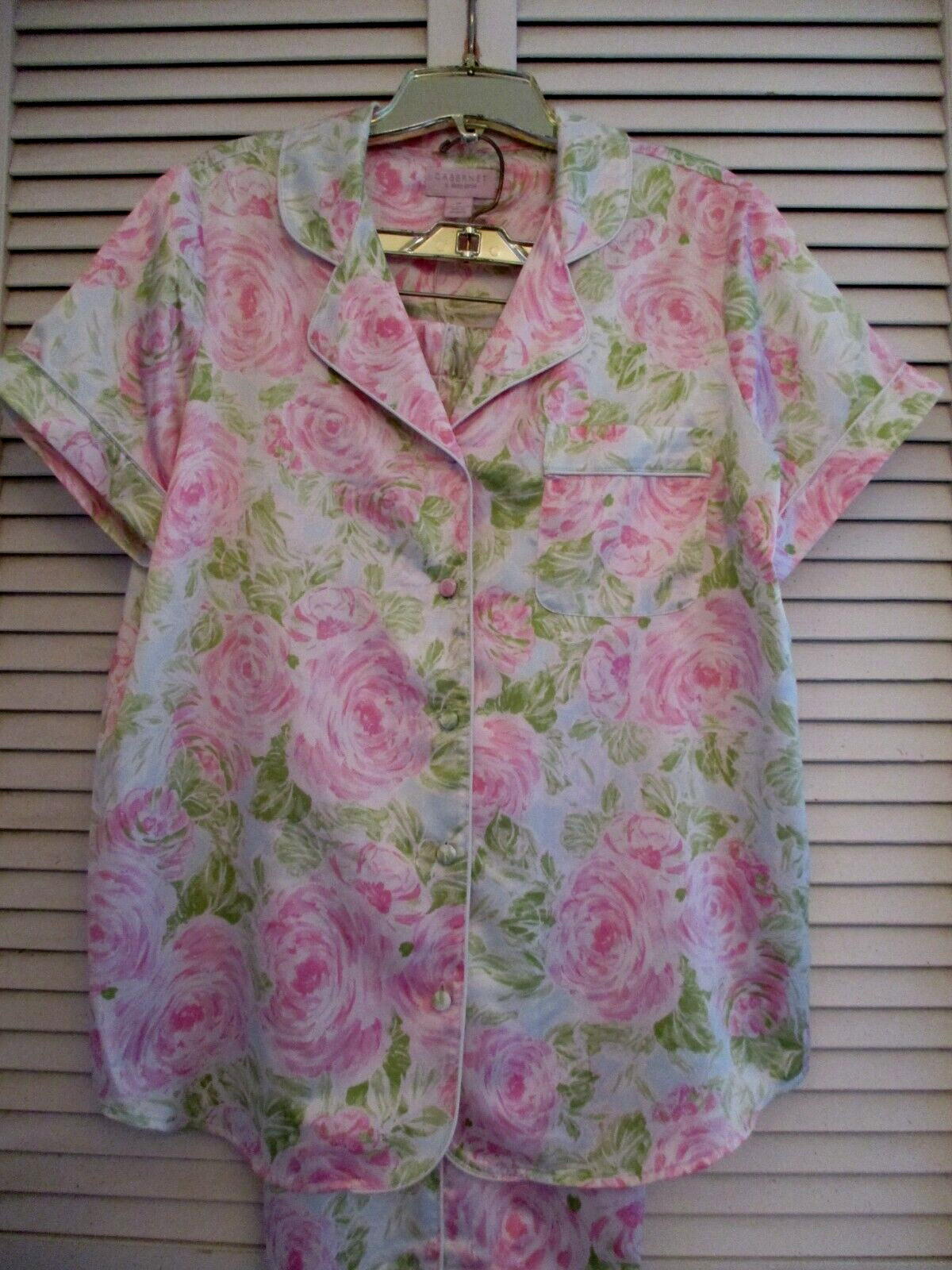CABERNET 2PC PJ SET SHORT SLVE CROPPED PANTS SILKY SATIN PINK ROSE POLY XL NEW