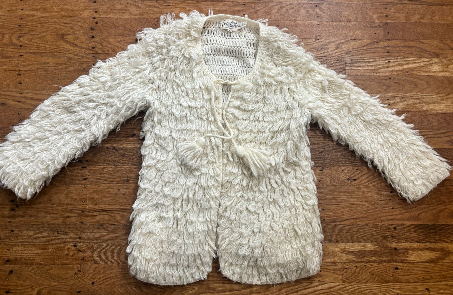 70s Rochelle California INSANE SHAGGY LOOPED Cardigan Sweater.medium