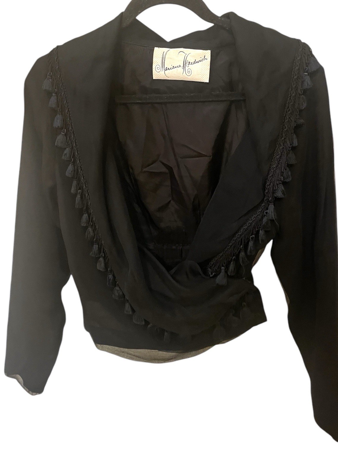 Vintage Black Bolero Jacket Mariana Hardwick 1990s Tassels Shawl Collar Small