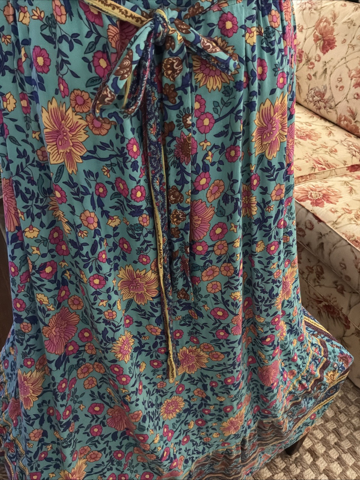 VINTAGE Hippie Women’s Wrap Dress Floral V-Neck Tiered Hemline Boho Size XXL