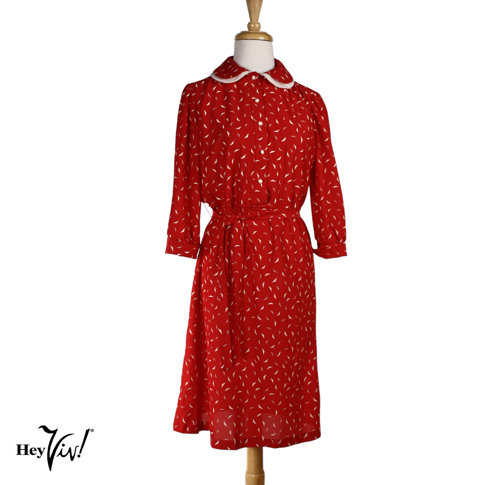 Vintage 70s Jen Jen Red & White Print Day Dress Peter Pan Collar Sz 10 – Hey Viv