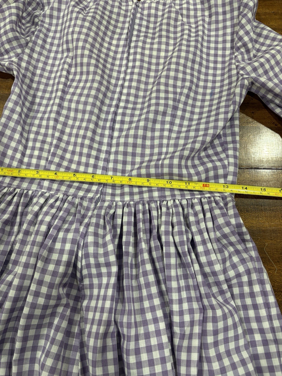 Prairie Style Lavender Gingham Long Dress Sz S Lace Floral Cottage Core Handmade