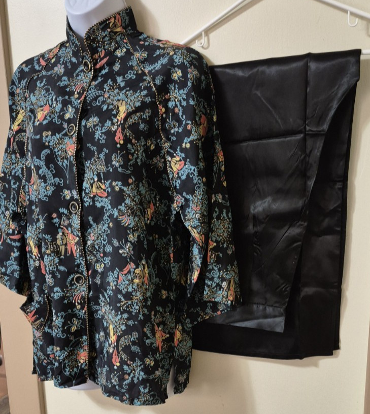 Vintage 2 piece Rayon Mara Kobb Mandarin Collar Blouse , Pants New