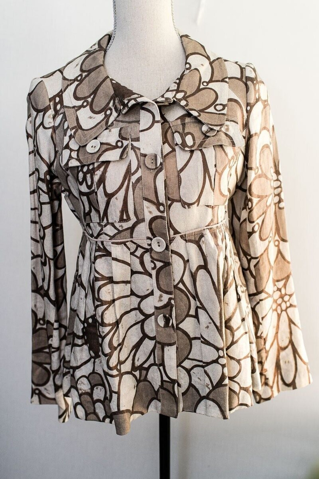 Boho Chic Size 4 Linen blazer Shacket Iridescent brown Artsy Art to wear VTG