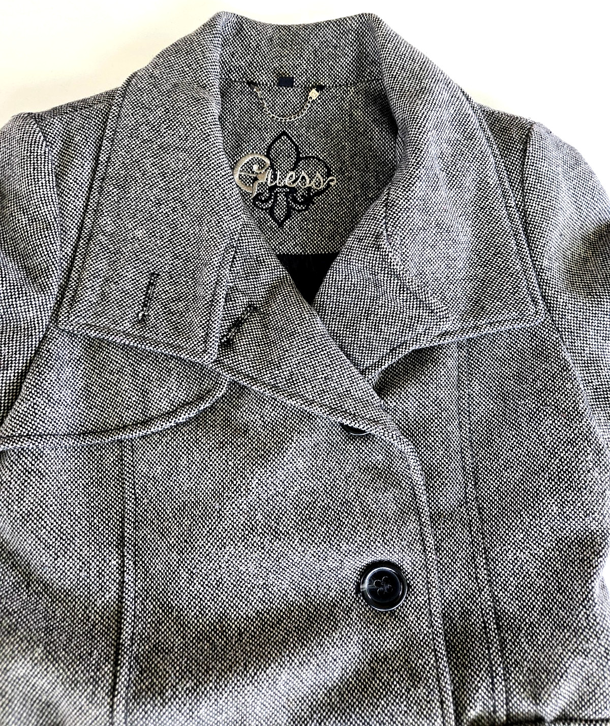 Vintage GUESS Wool Blend Pea Coat Black & White Tweed Women’s Size Small