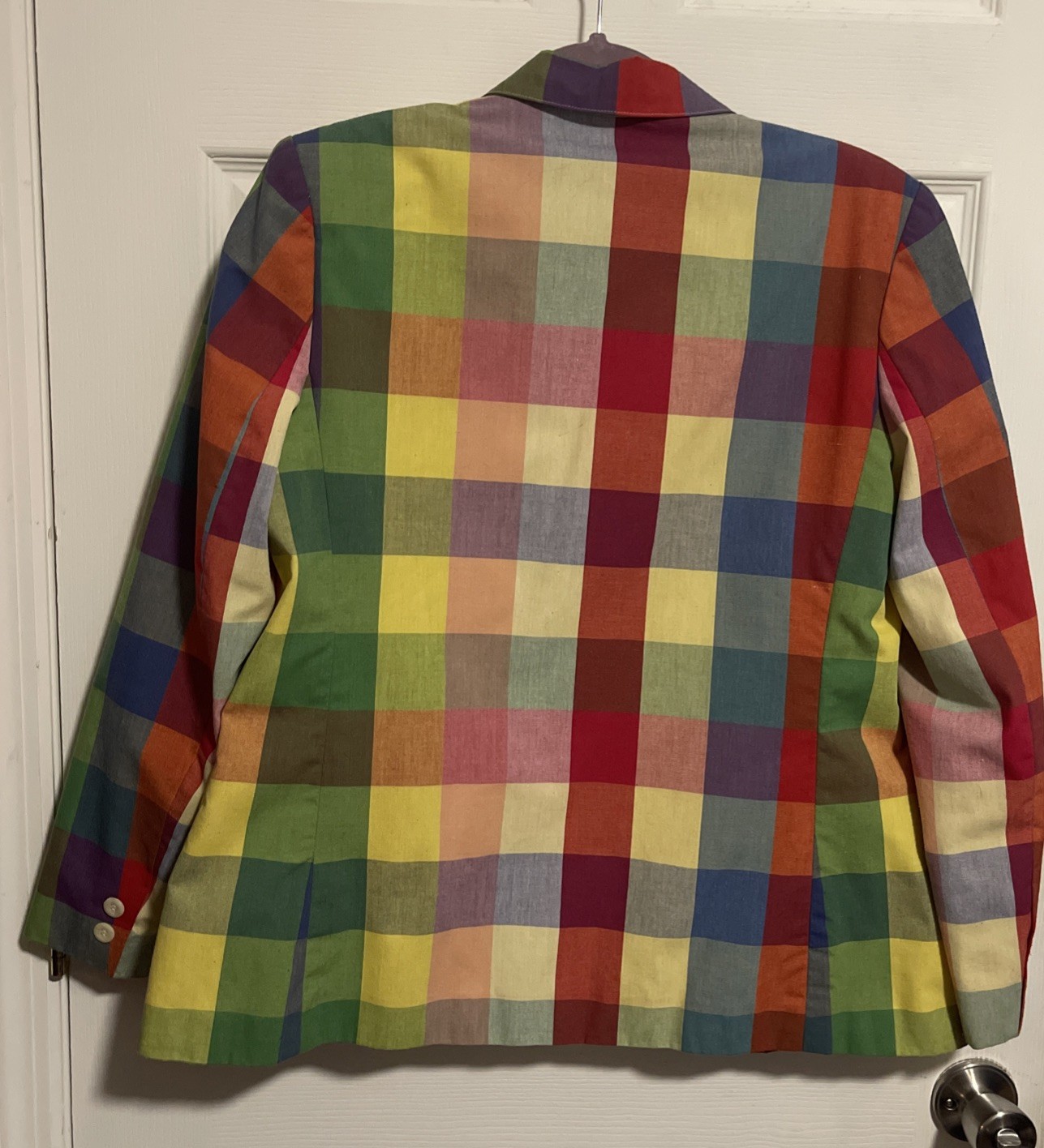 Vtg 70s 80s Donnkenny Rainbow Plaid Blazer Jacket Women Size 12 Pastel Check Lin