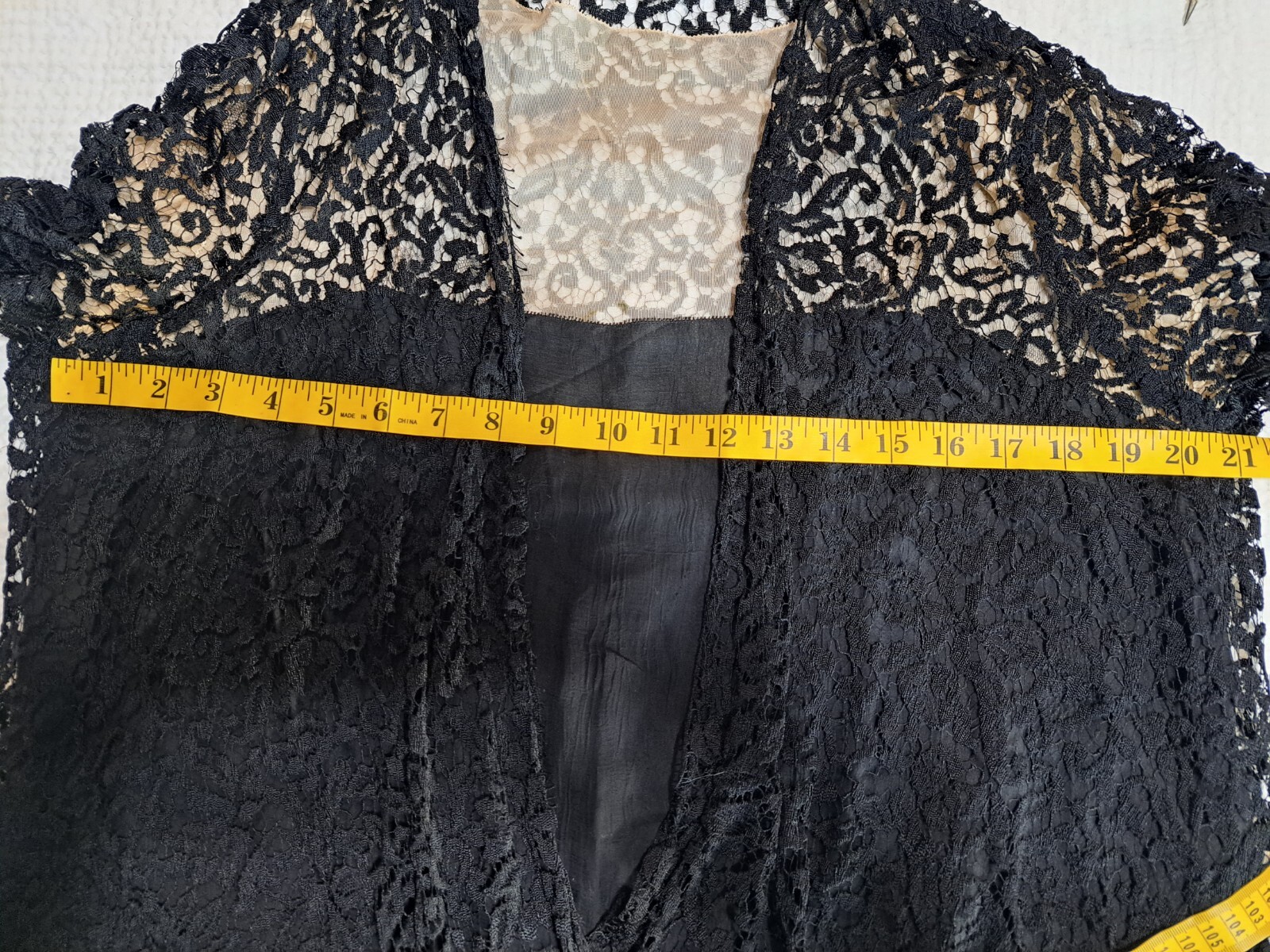 Antique 1920s Dress Black Lace over Silk Dropped Waist Long Sleeve