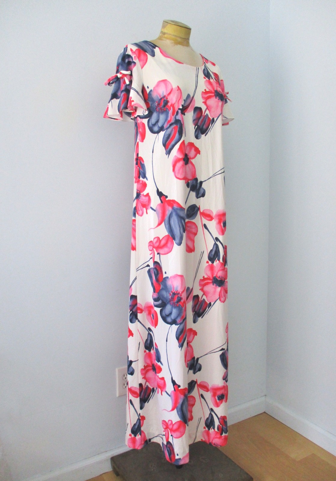 Vtg 60s 70s Liberty House Tropicana Hawaii Maxi Luau MuuMuu Dress Poly Knit S/M