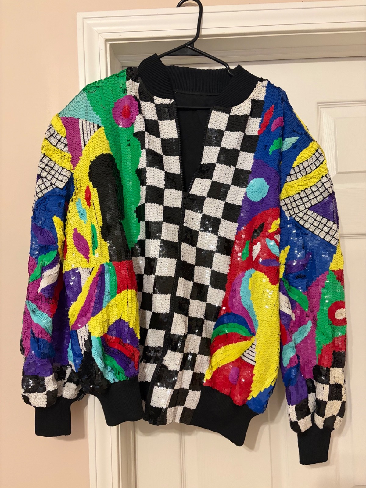 Vintage 80s Retro Colorful Sequin bomber jacket. Large