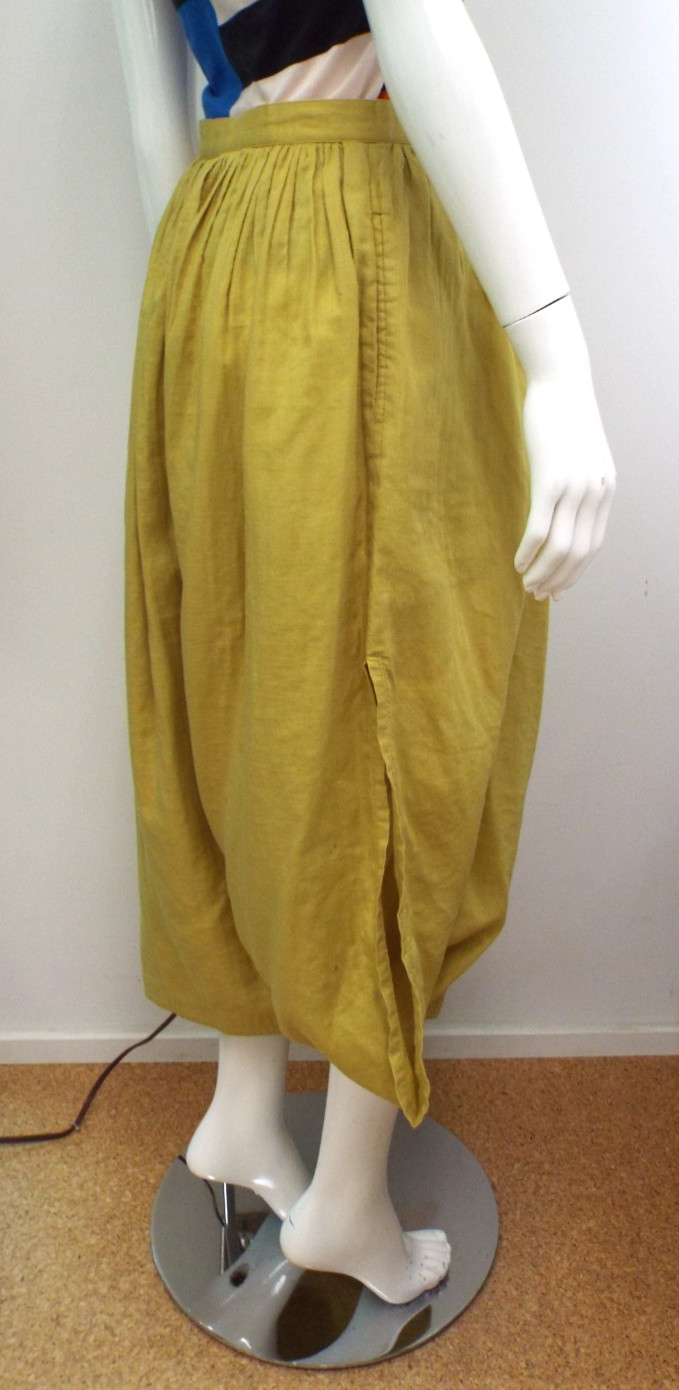 VTG 1980s Issey Miyake Yellow Cotton Asymmetrical Skirt MEDIUM Brush Label Slits