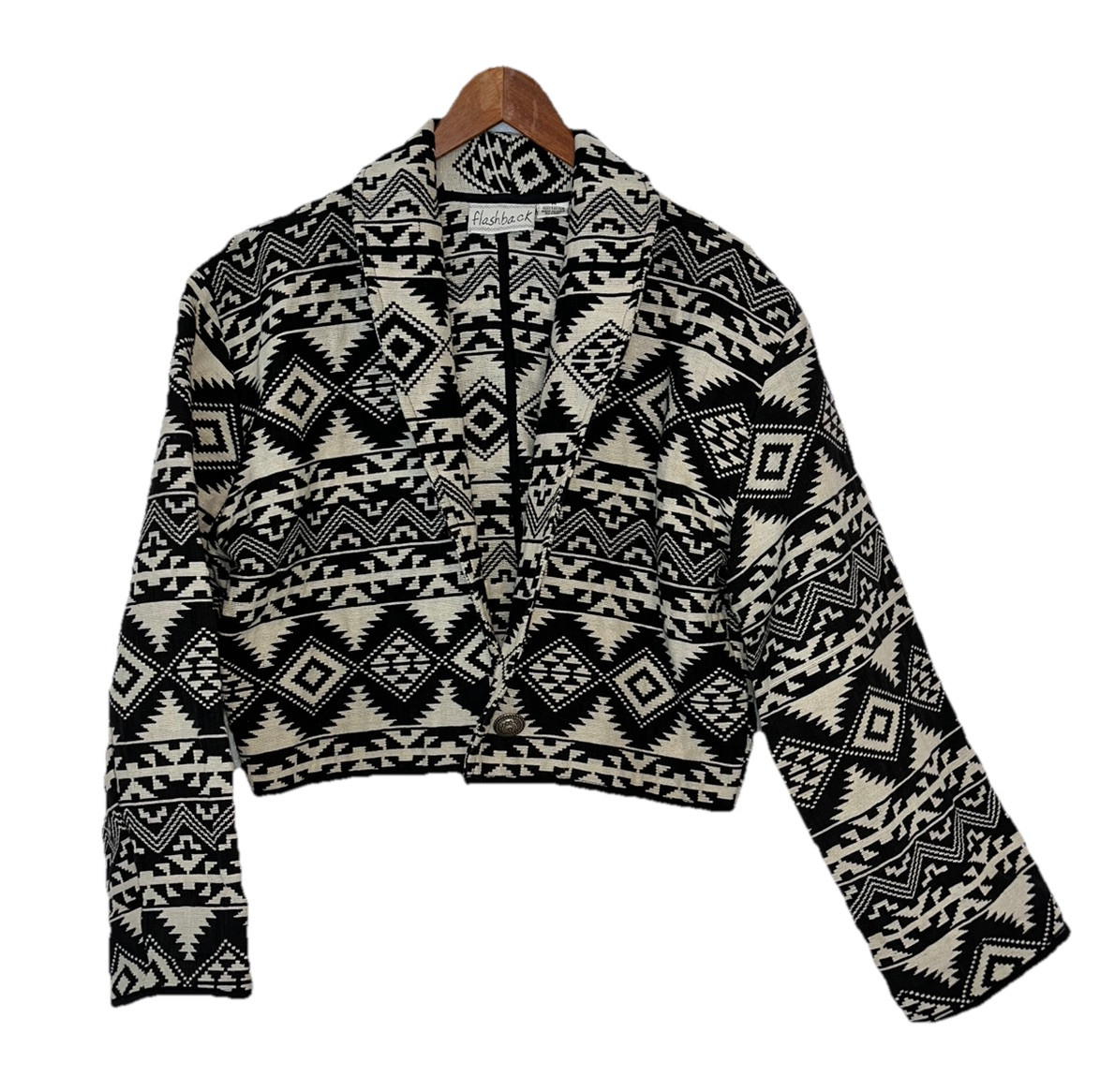 Vintage 80’s Southwest Blanket Bolero Crop Jacket Black Cream M-L Flashback