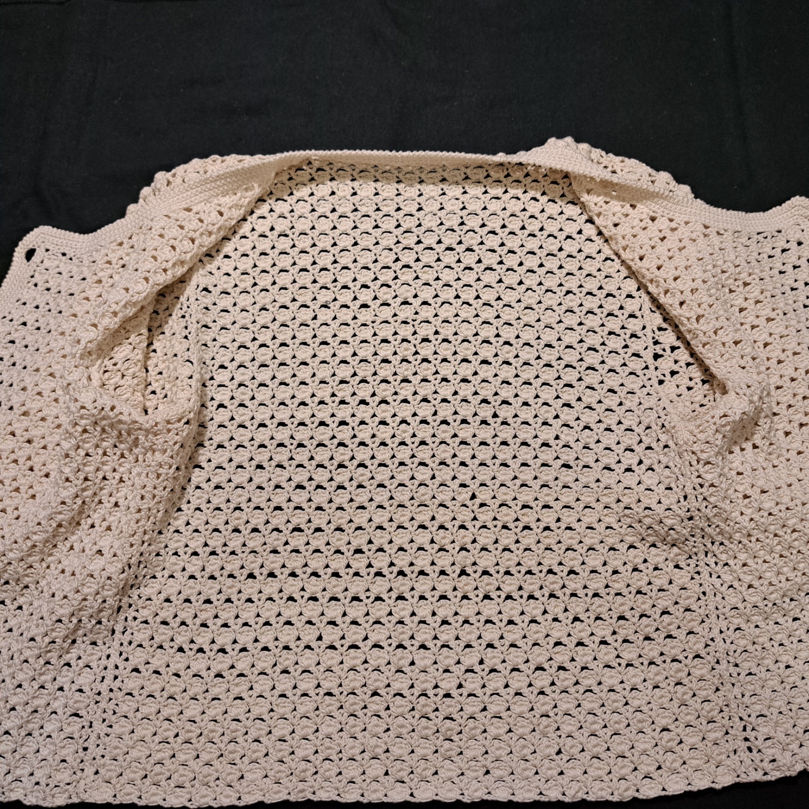 Vintage 80s 90s Handmade Crochet Cardigan Ivory MOP Buttons Ukrainian Handcraft