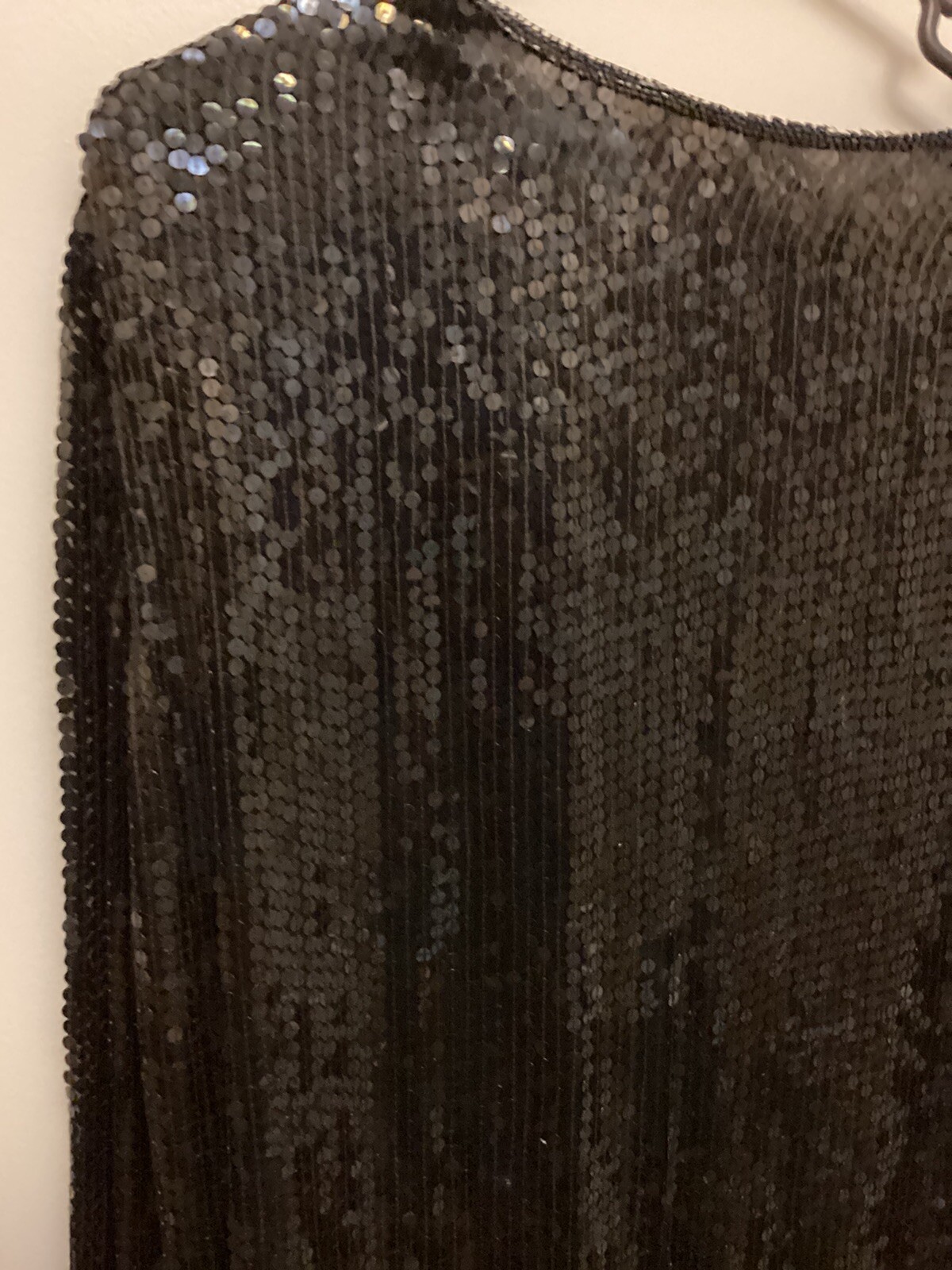 O.R. Fashions LTD Black Silk Sequin Jacket Long Sleeve Vintage