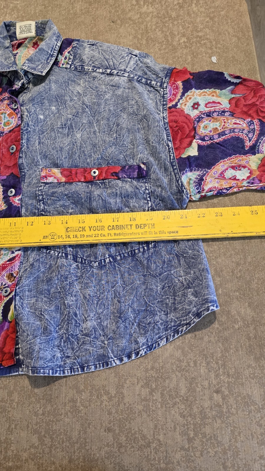 Vintage Something Different Button Down Top Shirt Floral Denim Pattern Size M