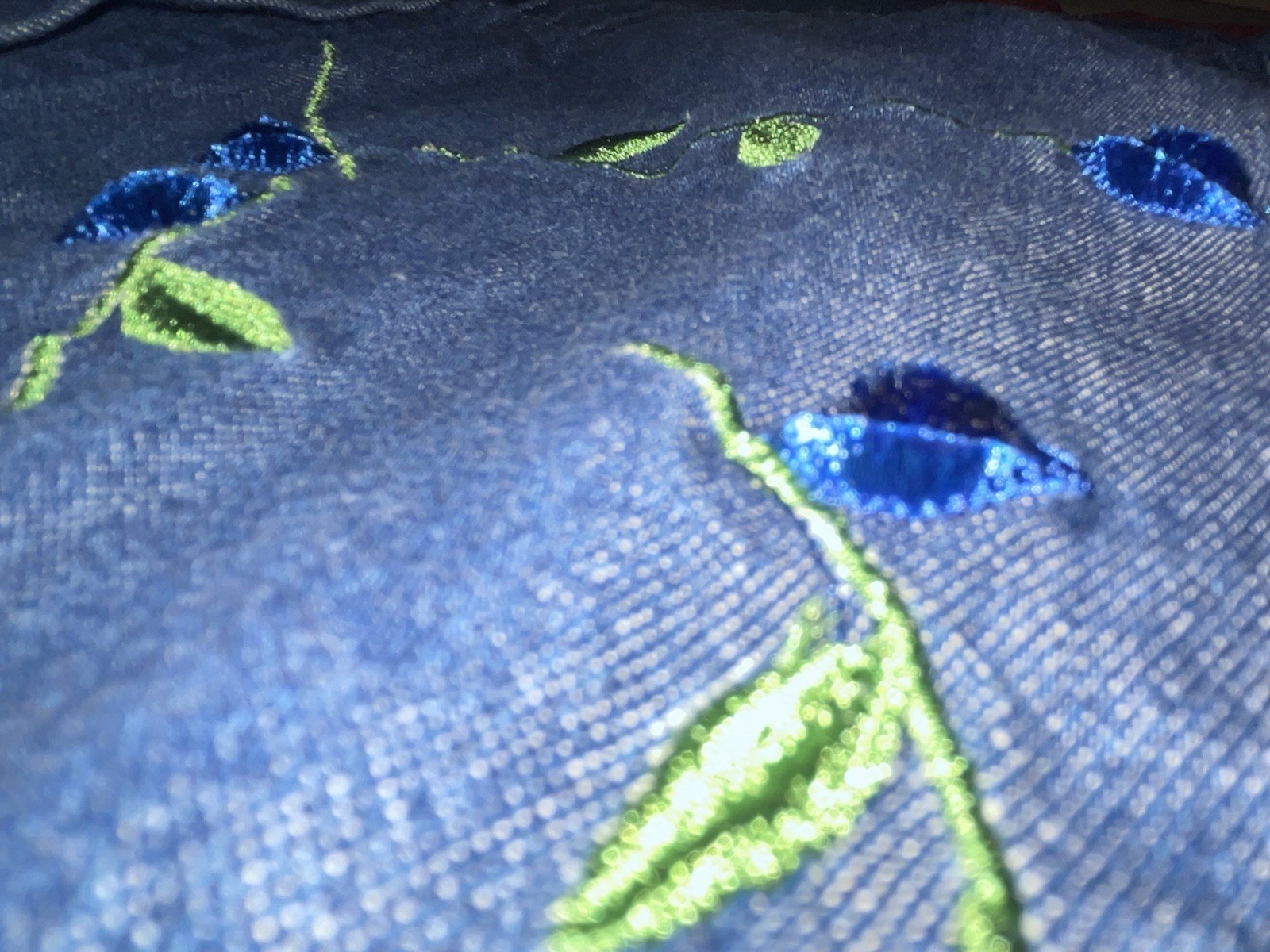 Vintage Bobbie Brooks Size Medium Blue Chambray Denim Button Up Embroidery