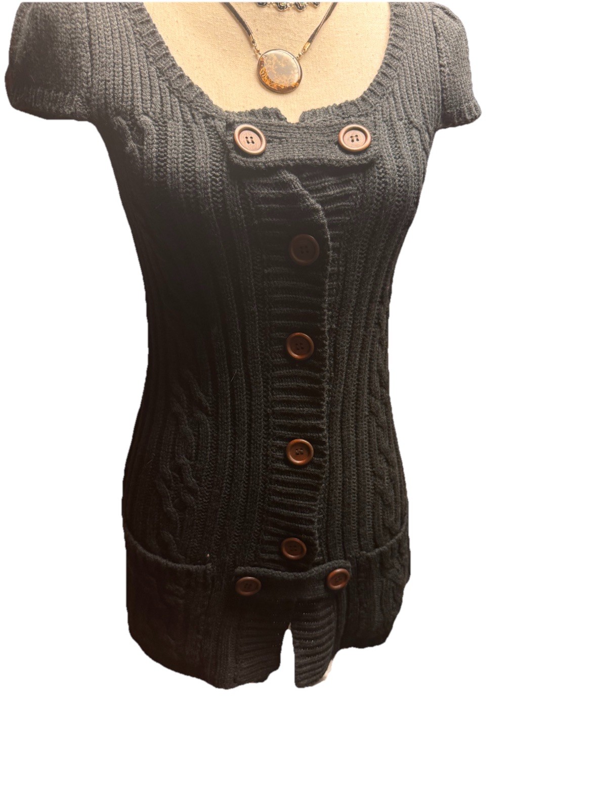 Y2K Knit Mini Dress sz M Dark Academia Sweater Cap Sleeve Mini Short Preppy Cute