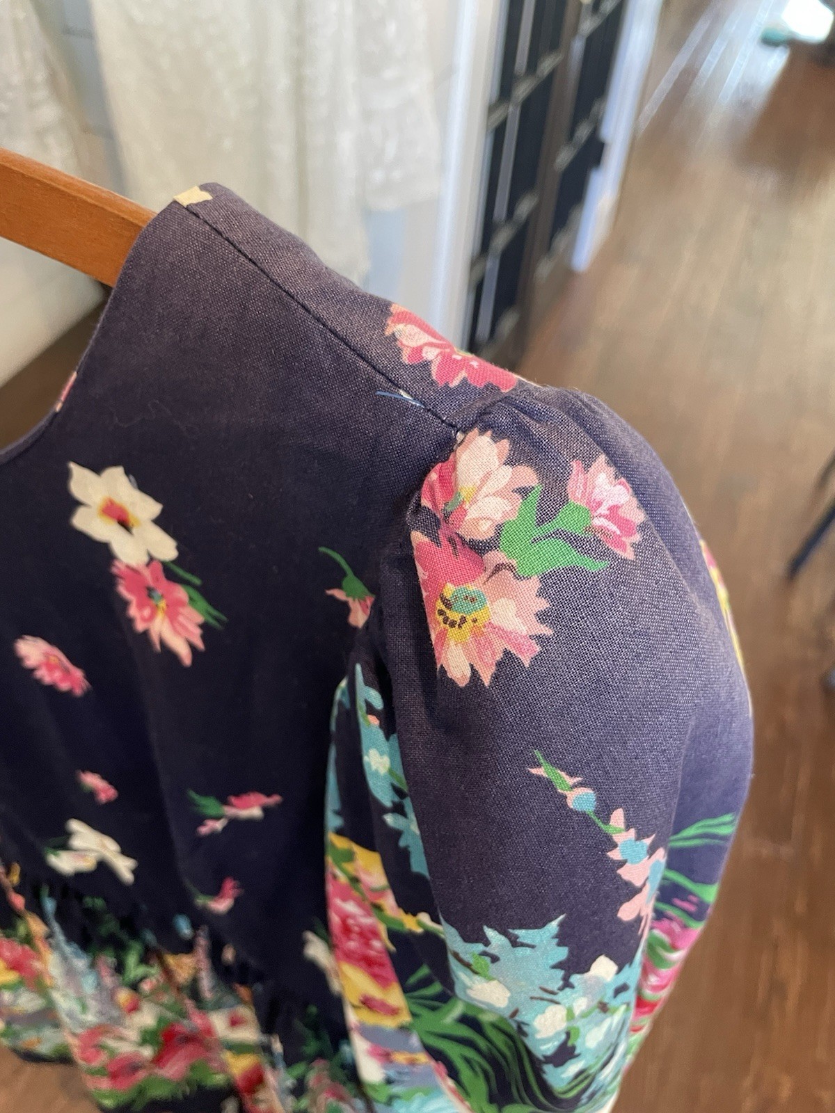 Vintage 80s/90s Go Vicki! Floral Dress Puff Pads Pink Bows Cottage Vibrant!