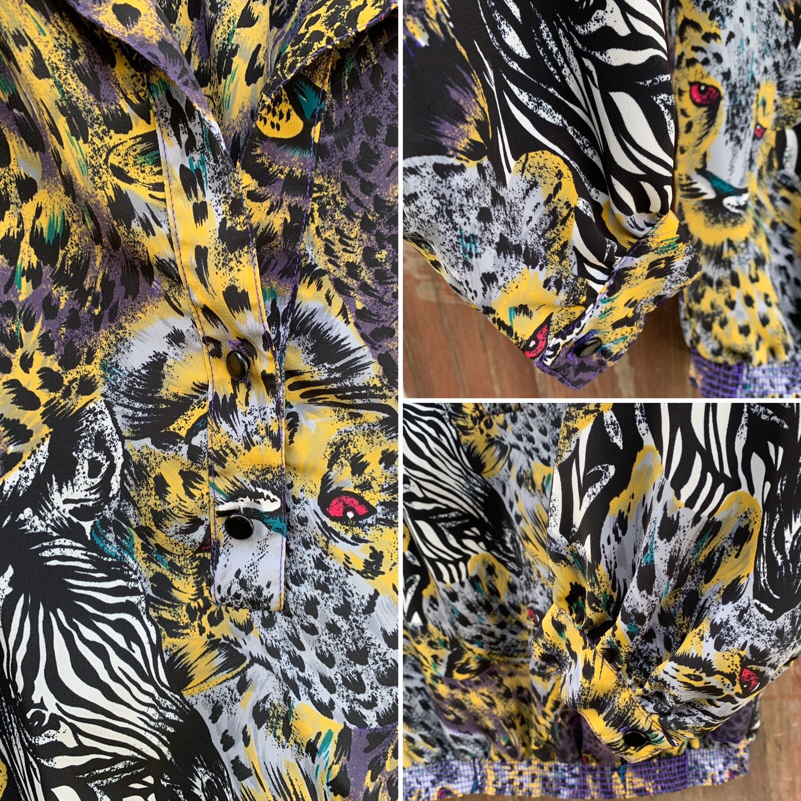 Vintage Loubella Calfornia Fashions Top Blouse Animal Print 8 80s 90s 1980s