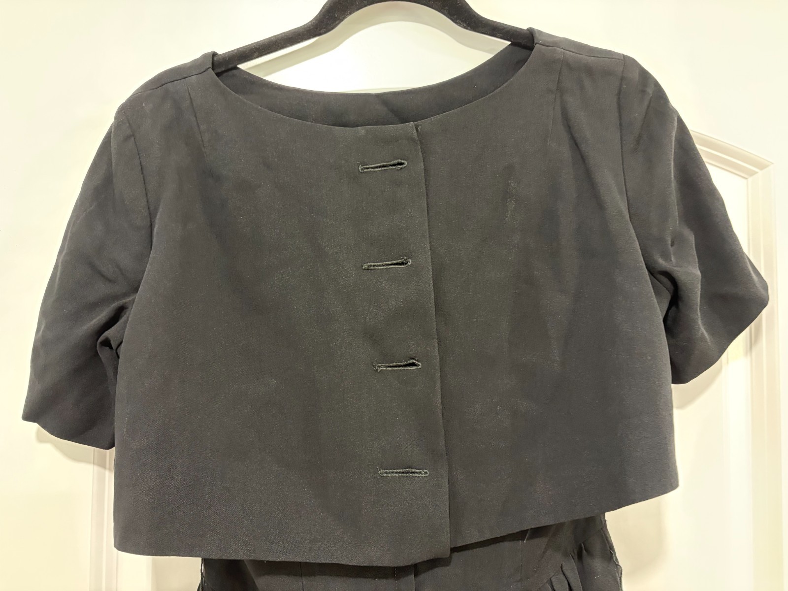 Vintage Black Margot-Barry 1950s-1960s Dress featuring a button-down cape collar