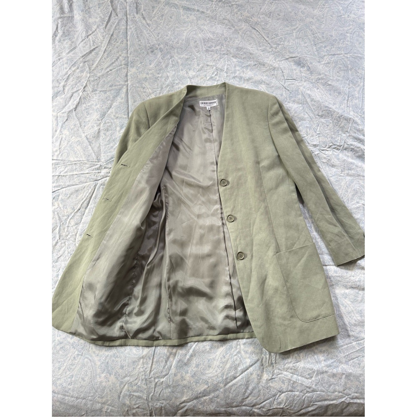 Vintage Giorgio Armani Le Collezioni Sage Green Linen Blend Long Blazer size M