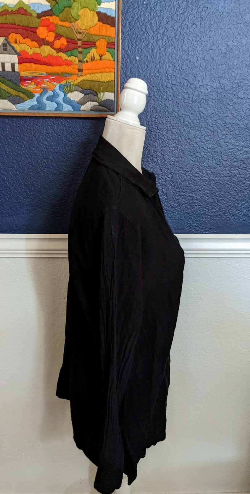 VTG Sea Breeze of California Black Shirt Crinkle 100% Cotton Sz XS Extra Small