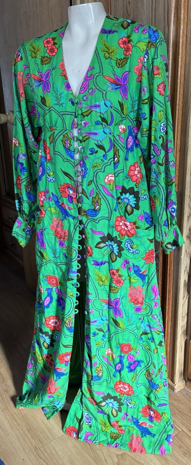Mr Mort Stan Herman Green Psychedelic 1960 Maxi Dress Hippie Festival Designer M
