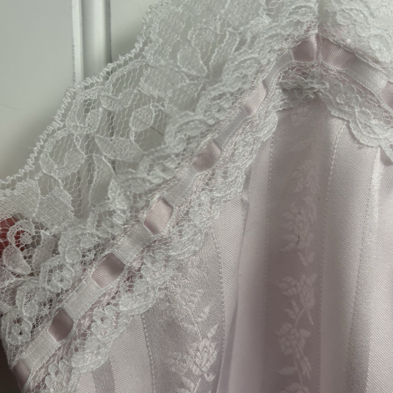Vtg Juli of Slumbertogs Pink Satin Lace Nightgown SM Baby Doll Spaghetti Straps