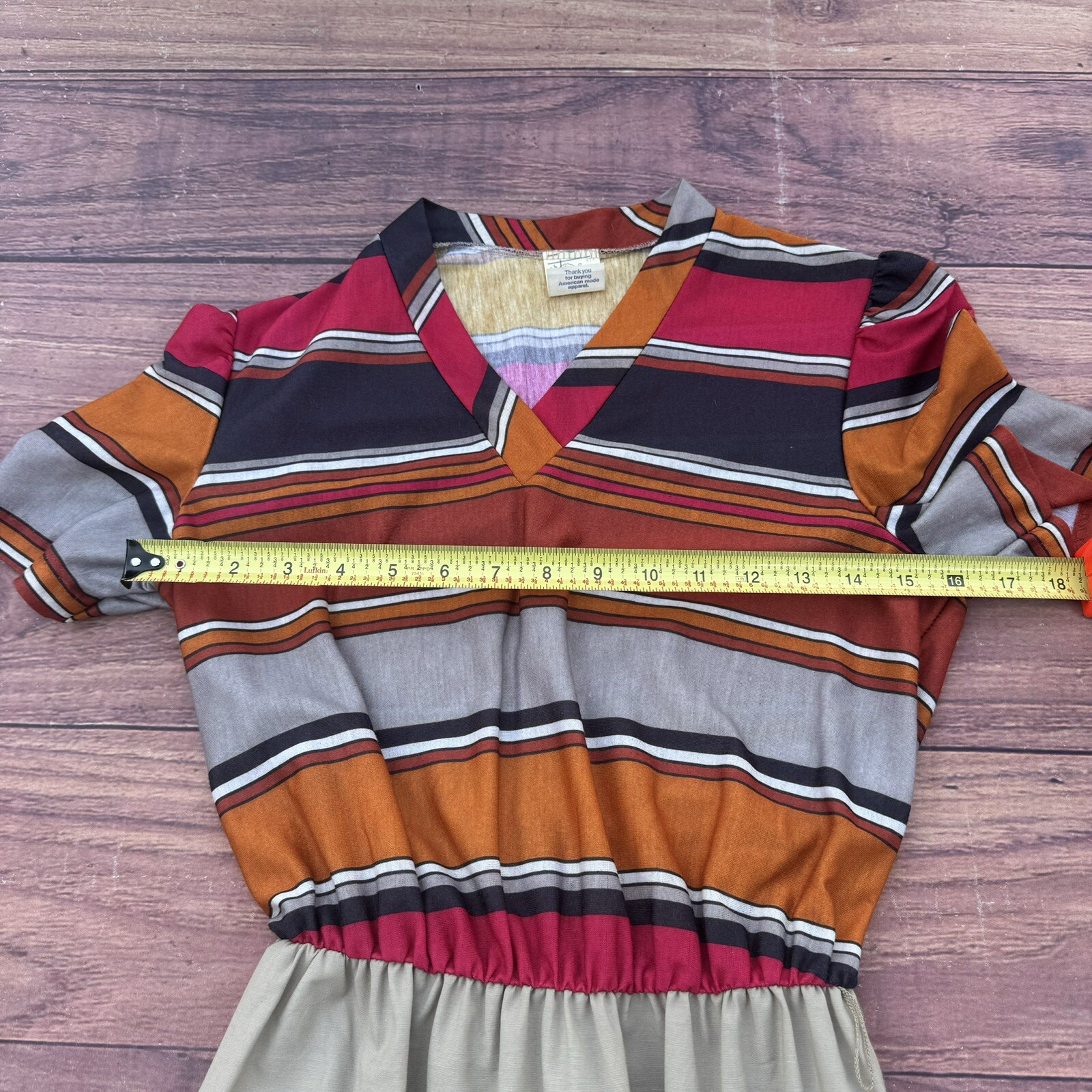 Vintage 70s Union Made Ilgwu USA Ladies Garments Poly Skirt Dress Striped Long