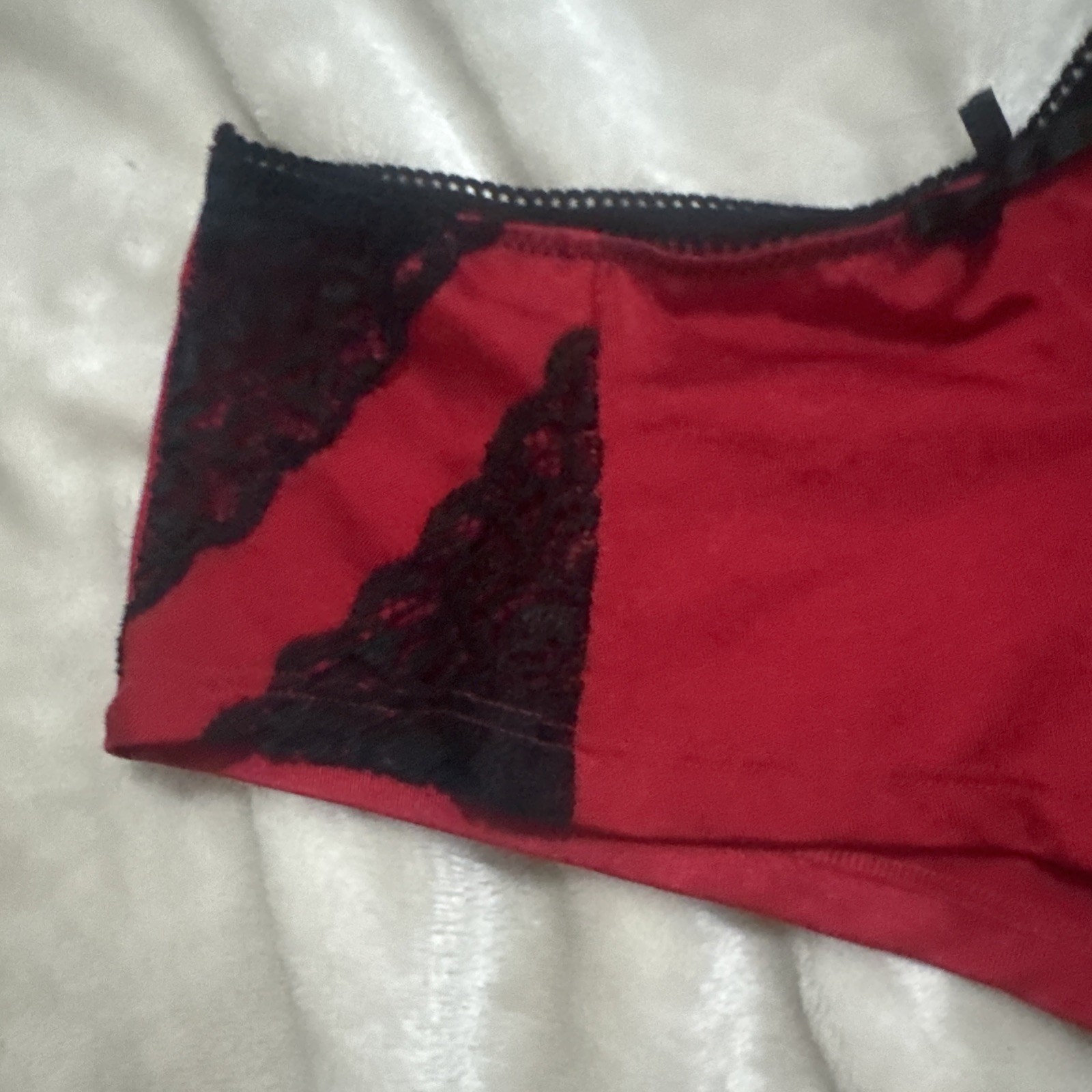 Vintage Black Fuchsia Satin Red Black Lace Sides Bikini Panty Stretch Sexy