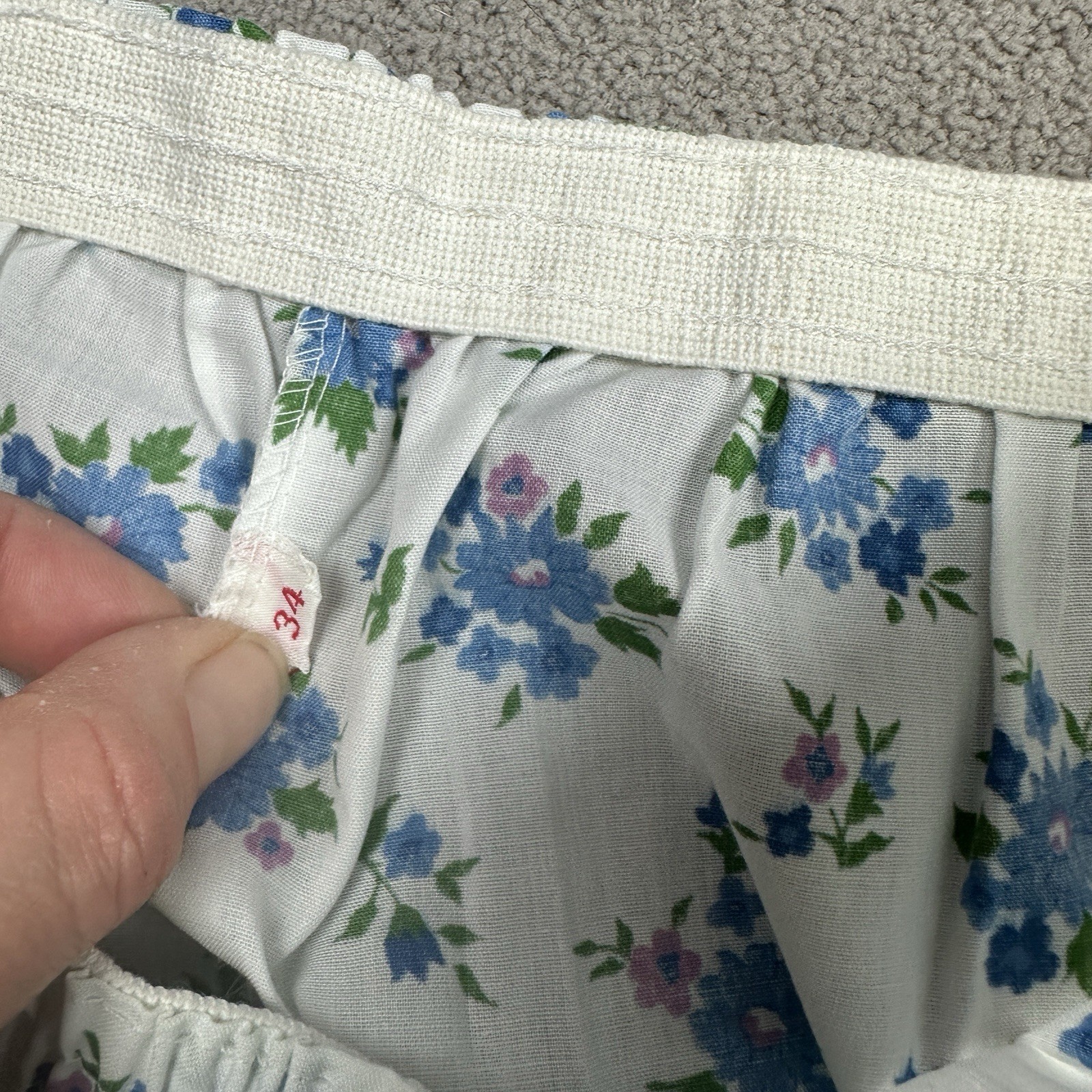 Vtg Dreamaway Pajama PJ Set Top & Pants Blue White Flowers Sanforized Sz 34