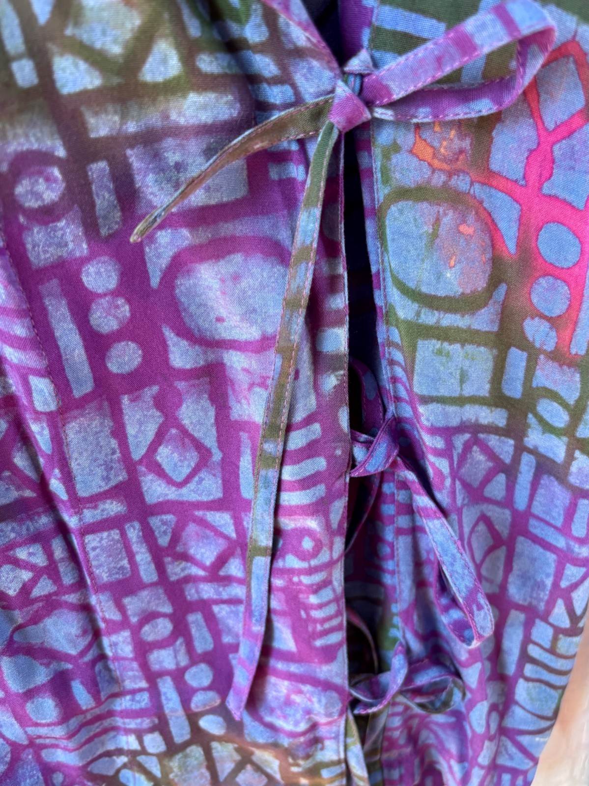 VTG 80’S BOHO PASSPORTS PIER ONE PURPLE BLUE BATIK PRINT WRAP TOP JACKET*S/M