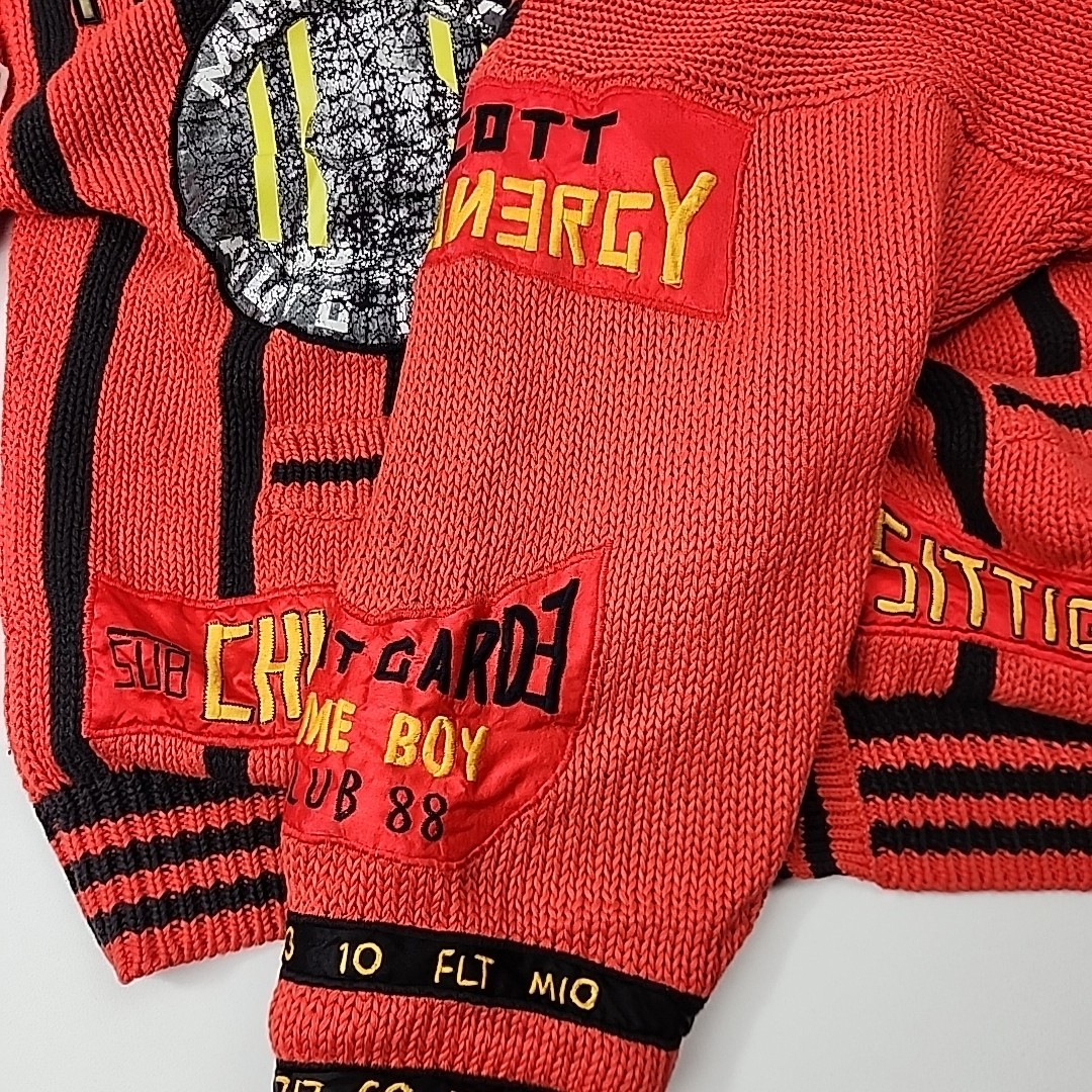 Vintage NO The JEANS REVOLT Red Embroidered funky Patched 80’s Cardigan LRG?