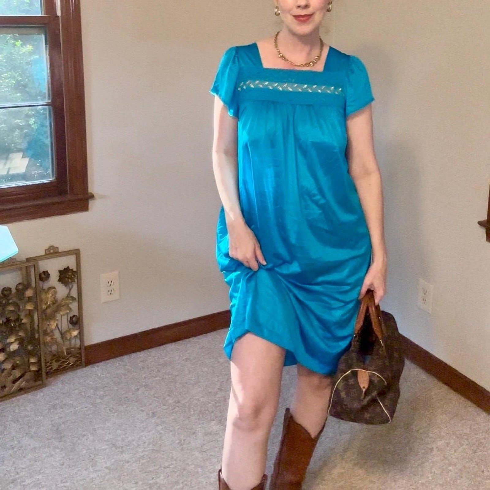 Vintage 70s Teal Boho Chic Vanity Fair Slip Dress Size Small