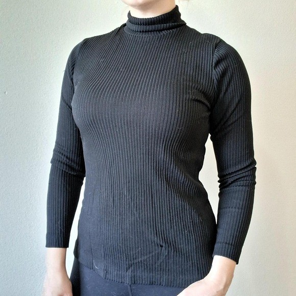 Vintage 70s Black Ribbed Turtleneck Sweater S