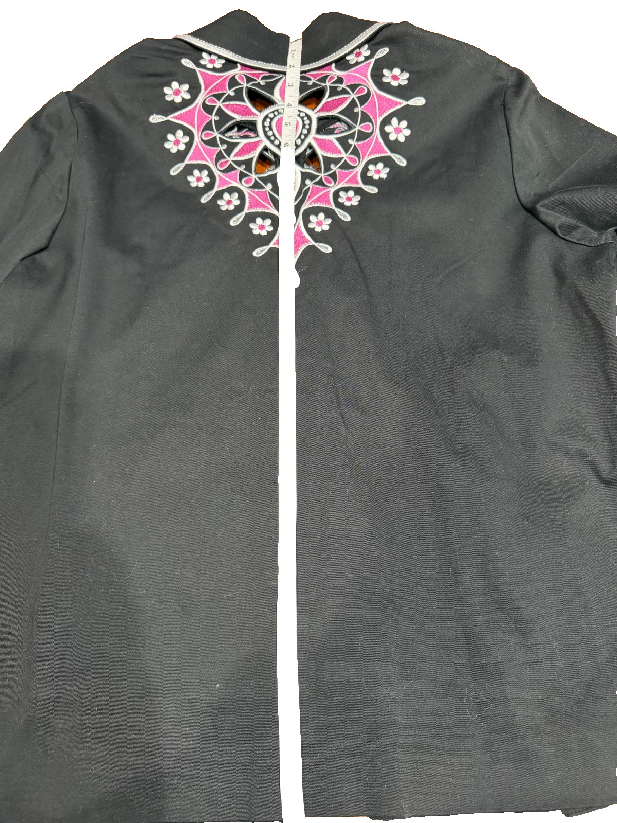 Bob Mackie Wearable Art Black floral Embroidered Cut Out Jacket